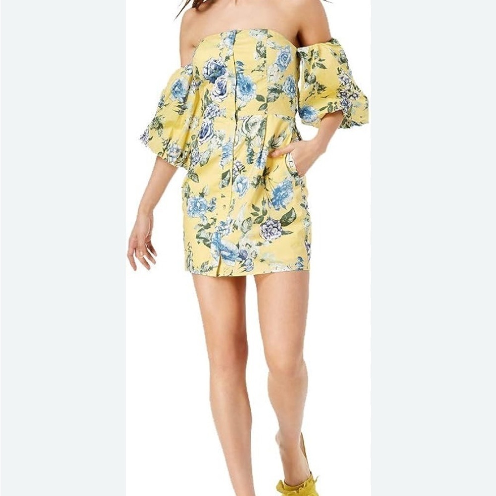 J.O.A. Yellow and Blue Ruffled Off-Shoulder Mini Dress - Picture 10 of 10